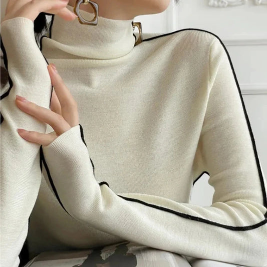 Turtleneck Elegant Striped Knitwear Sweater