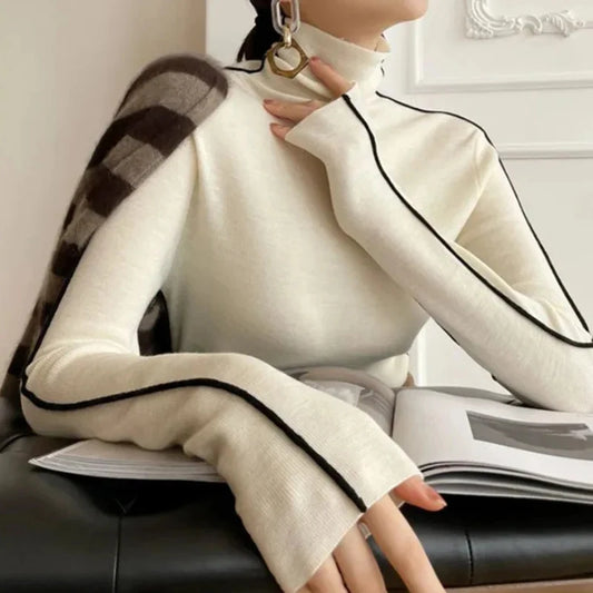 Turtleneck Elegant Striped Knitwear Sweater