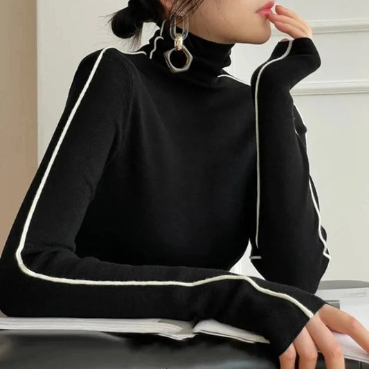 Turtleneck Elegant Striped Knitwear Sweater