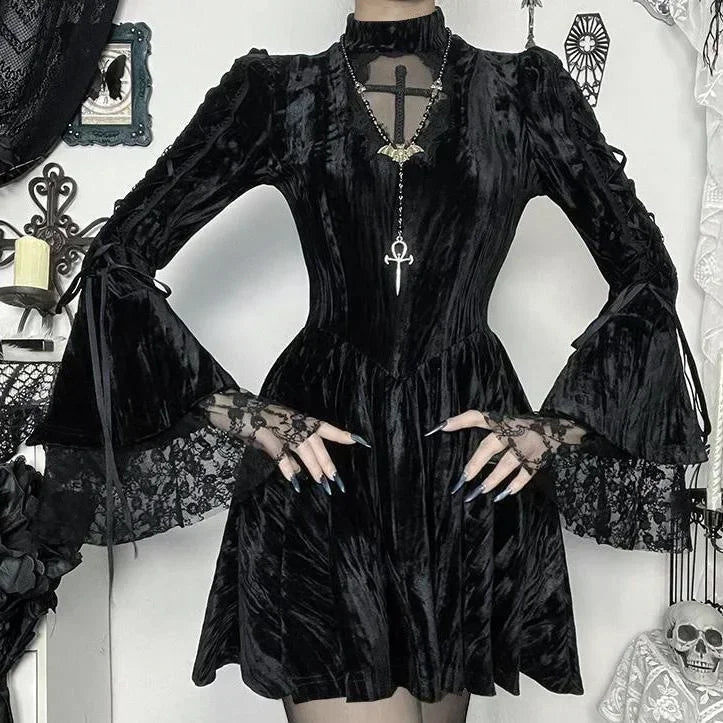 Lace Patchwork Flare Mini Dress