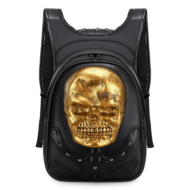 3D Embossed Skull Punk Rock Gothic Leather Rivets Laptop Travel Backpack Bag