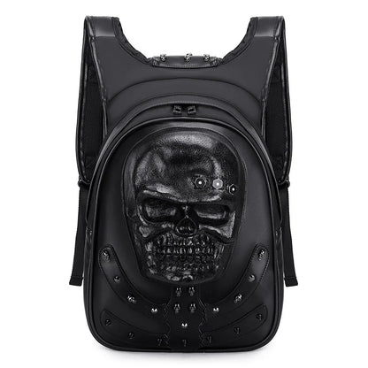 3D Embossed Skull Punk Rock Gothic Leather Rivets Laptop Travel Backpack Bag