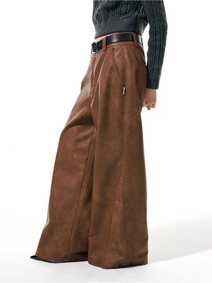 Spring Autumn Brown Long Loose Casual Leather Bottom