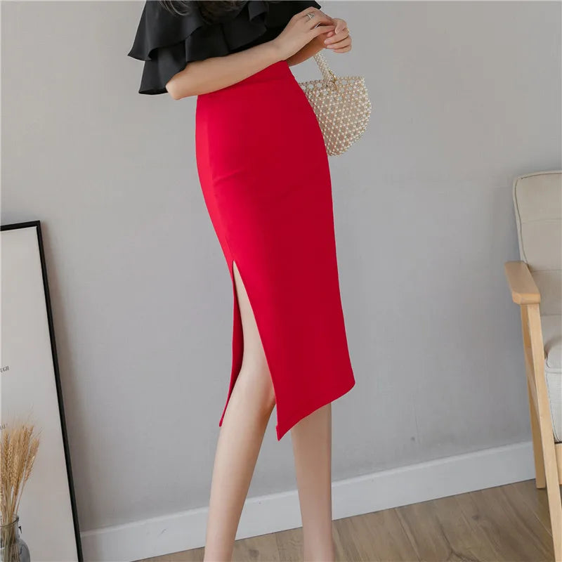 FashionSierra - Midi 2024 New High Waist Package Hip Pencil Women Spring Side Slit Long Office Lady Elegant Skirt