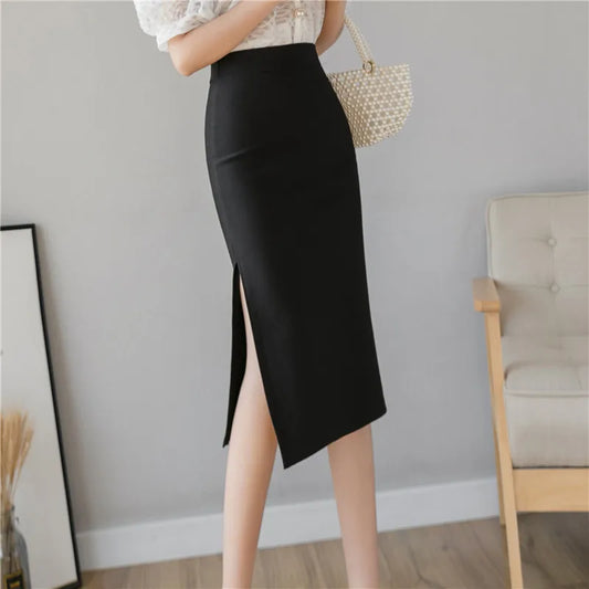 FashionSierra - Midi 2024 New High Waist Package Hip Pencil Women Spring Side Slit Long Office Lady Elegant Skirt