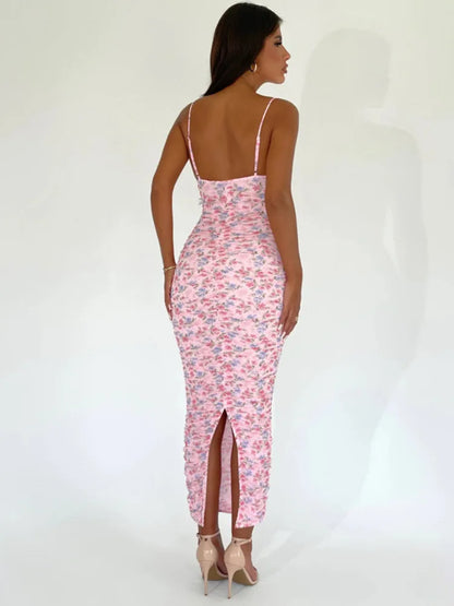 FashionSierra - Backless Bodycon Back Slit Sexy Floral Dress