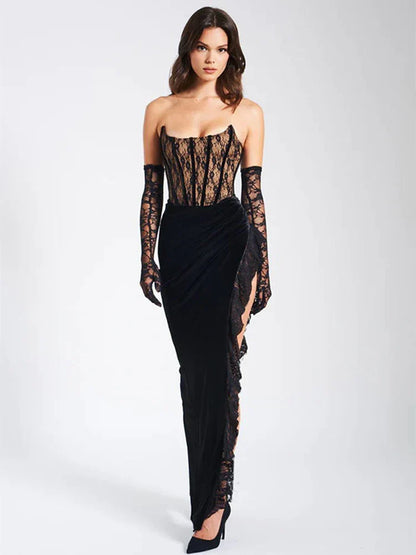 FashionSierra - Lace Strapless Maxi Fashion Black Sleeveless Backless Bodycon Lace Dress