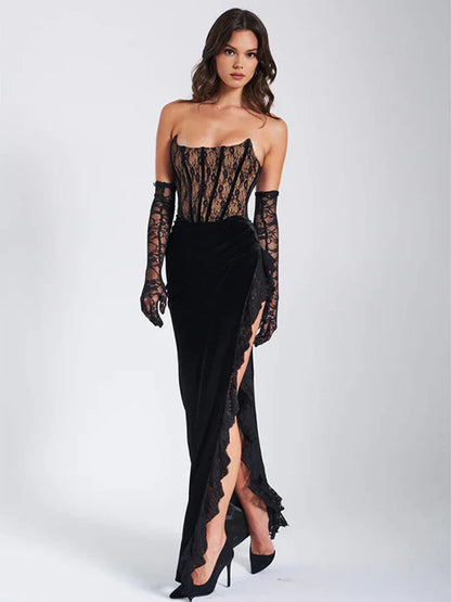 FashionSierra - Lace Strapless Maxi Fashion Black Sleeveless Backless Bodycon Lace Dress