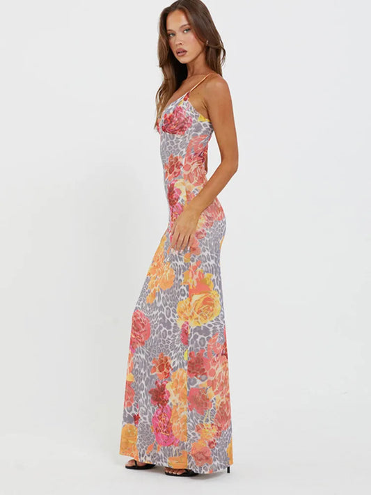 FashionSierra - Print Backless Sexy Maxi Dress Sleeveless Floral Dress