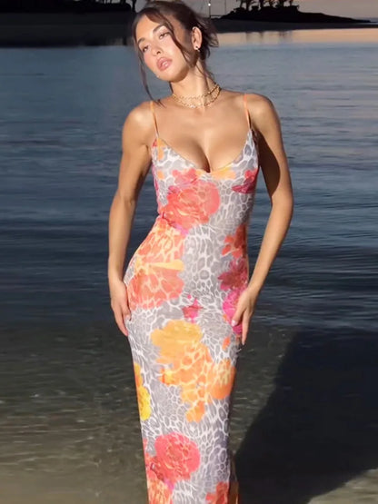 FashionSierra - Print Backless Sexy Maxi Dress Sleeveless Floral Dress