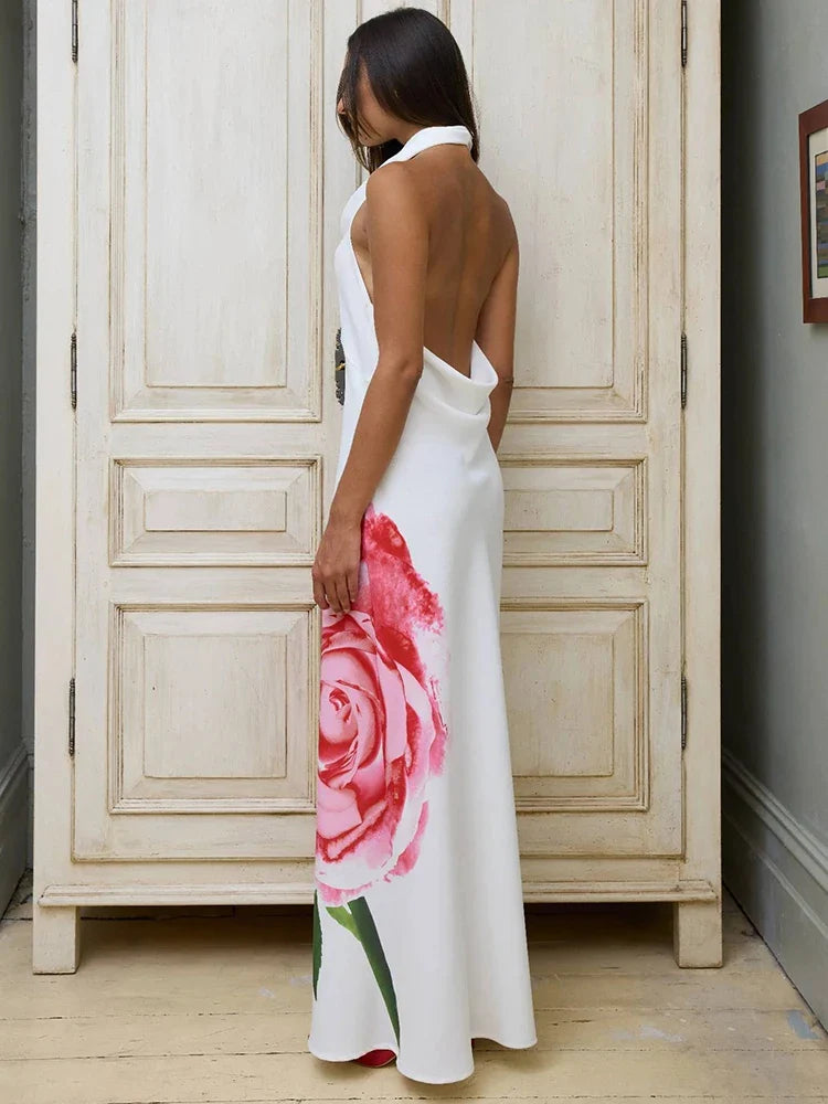 FashionSierra - Print Long Halter Backless Sexy Maxi Floral Dress