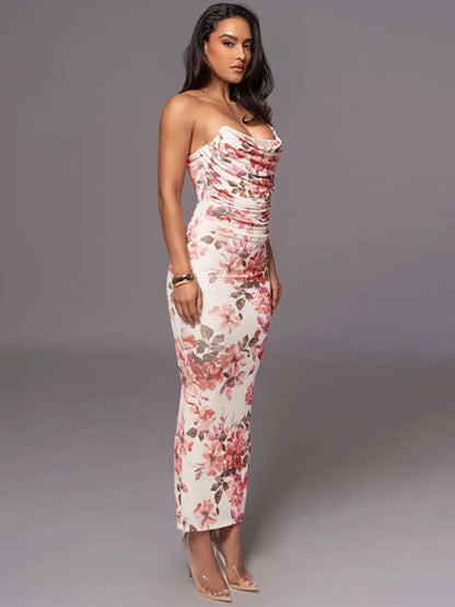 One Shoulder Off-shoulder Backless Bodycon Club Party Floral Dress