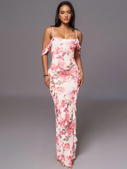 FashionSierra - Summer New Spaghetti Strap Backless Print Maxi Floral Dress