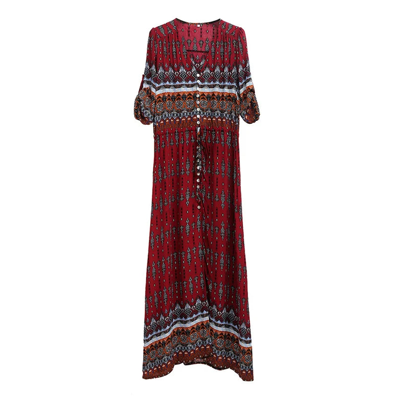 FashionSierra-New  Chic  Floral Print  Maxi  Long  V-neck  Hippie  Casual  Bohemia  XXXL Boho Dress