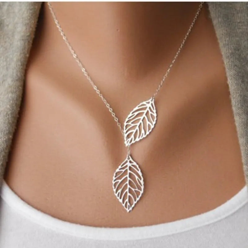 Punk Fashion Minimalist Two Leaves Clavicle Women Summer Beach Necklake