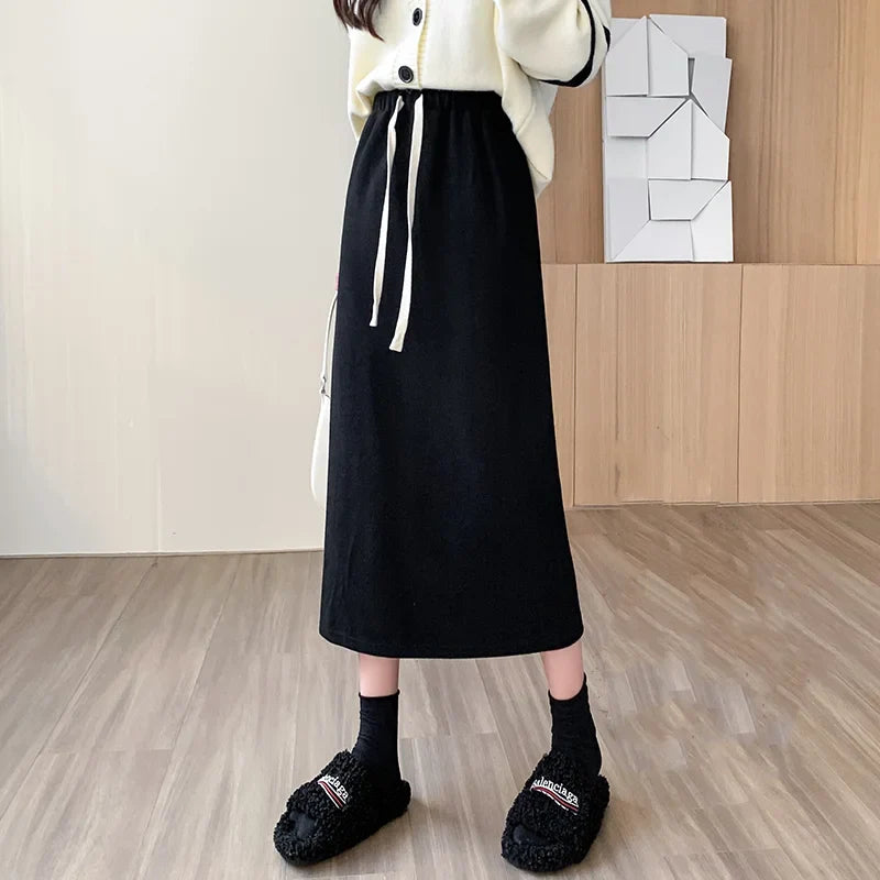 FashionSierra - New Autumn Winter Thicken Knitted Long Women Casual Elastic High Wasit A-line Midi Ladies Package Hip Skirt