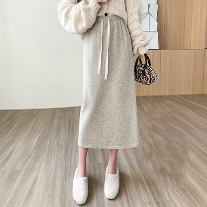 FashionSierra - New Autumn Winter Thicken Knitted Long Women Casual Elastic High Wasit A-line Midi Ladies Package Hip Skirt