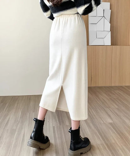 FashionSierra - New Autumn Winter Thicken Knitted Long Women Casual Elastic High Wasit A-line Midi Ladies Package Hip Skirt