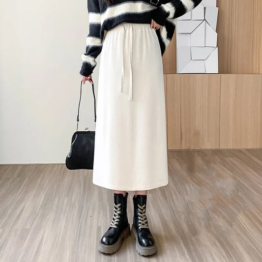 FashionSierra - New Autumn Winter Thicken Knitted Long Women Casual Elastic High Wasit A-line Midi Ladies Package Hip Skirt