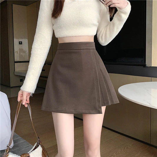 FashionSierra - Autumn Winter High Waist A-line Pleated Chic Ladies Culottes Shorts