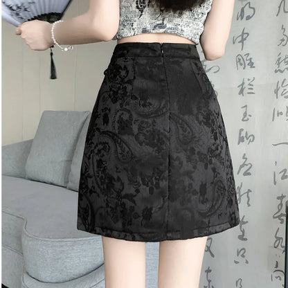 FashionSierra - New Chinese Style Lace-up High Waist Mini Women Spring Summer Fashion Printed Short Ladies A-line Skirt