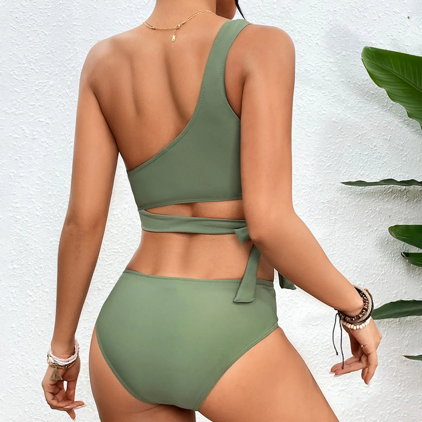 New European American Swimsuit Border Tight Solid Color Bikini Sets