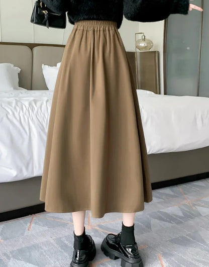 FashionSierra - New Fashion High Waist A-line Pleated Women Autumn Winter Woolen Long Office Lady Elegant Wool Skirt