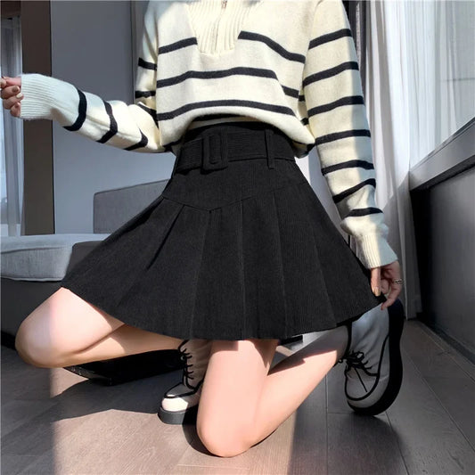 FashionSierra - New Fashion High Waist A-line Mini Pleated Womens Autumn Winter Corduroy Korean Style Woman Casual Skirt