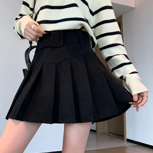 FashionSierra - New Fashion High Waist A-line Mini Pleated Womens Autumn Winter Corduroy Korean Style Woman Casual Skirt