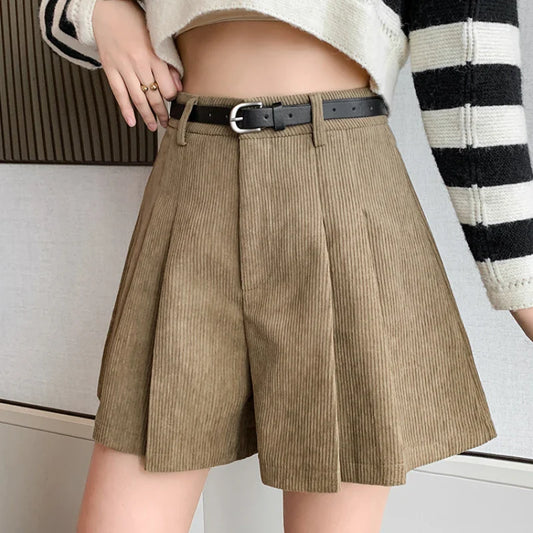 FashionSierra - New Autumn Corduroy Wide-leg Female Culottes Women 2024 Shorts