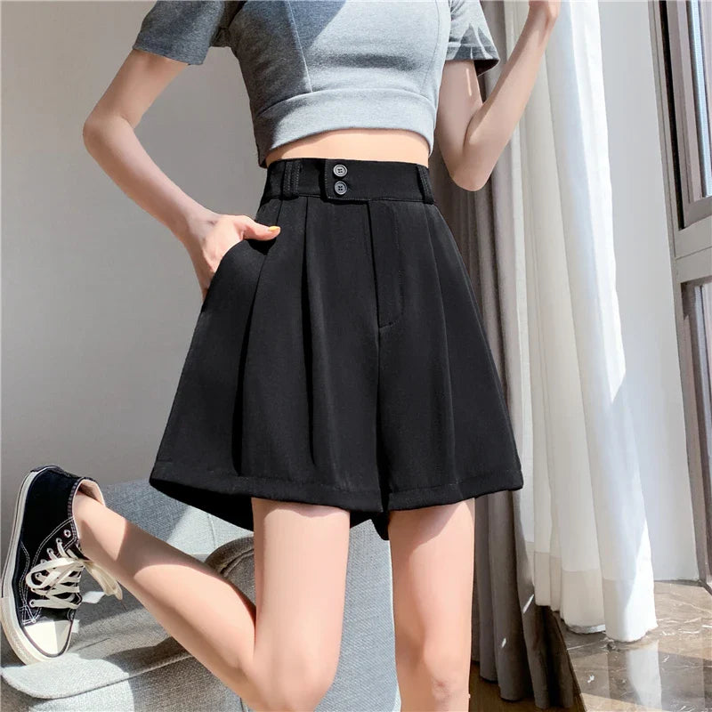 FashionSierra - New Fashion Ice Silk Draped Spring Summer High Waist Wide-leg Female Casual Shorts Women 2024 Shorts