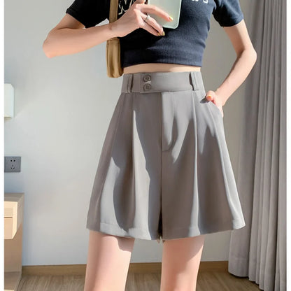 FashionSierra - New Fashion Ice Silk Draped Spring Summer High Waist Wide-leg Female Casual Shorts Women 2024 Shorts