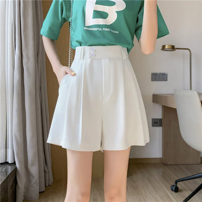 FashionSierra - New Fashion Ice Silk Draped Spring Summer High Waist Wide-leg Female Casual Shorts Women 2024 Shorts