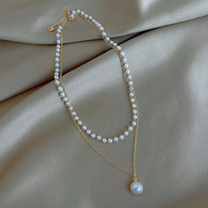 New Fashion Kpop Double Baroque Pearl Charm Wedding Girl Necklake