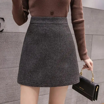 FashionSierra - New Fashion Plaid A-Line Mini Women Autumn Winter High Waist Woolen Female Casual All-match Short Skirt