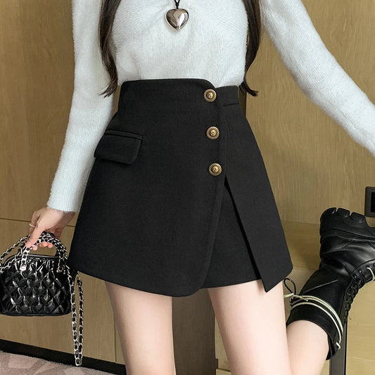 FashionSierra - New Autumn Winter Woolen Korean Chic High Waist Shorts Women 2024 Shorts