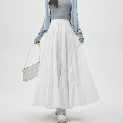 FashionSierra - New Fashion Women Layered 2024 Spring Summer High Waist A-line Long Ladies Holiday Style Casual Loose Skirt