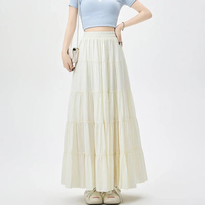 FashionSierra - New Fashion Women Layered 2024 Spring Summer High Waist A-line Long Ladies Holiday Style Casual Loose Skirt