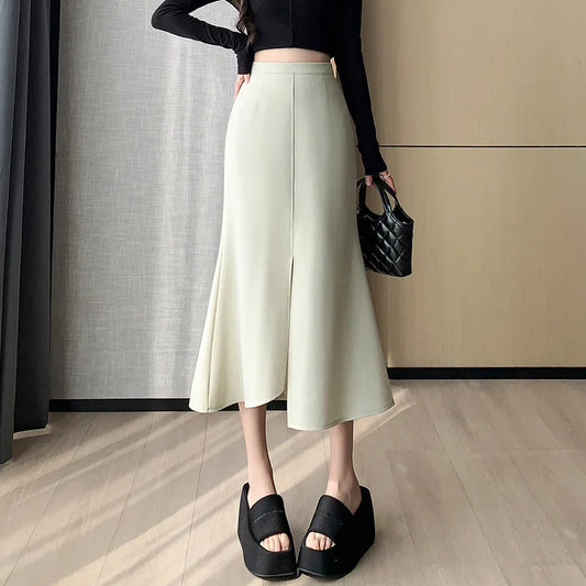 FashionSierra - New Korean Style Mid-length Mermaid Womens New Spring Summer High Waist Package Hip Ladies Long Skirt