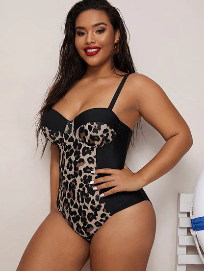 FashionSierra - 2024 Trendy One-Piece Leopard Print Plus Size Swimsuits