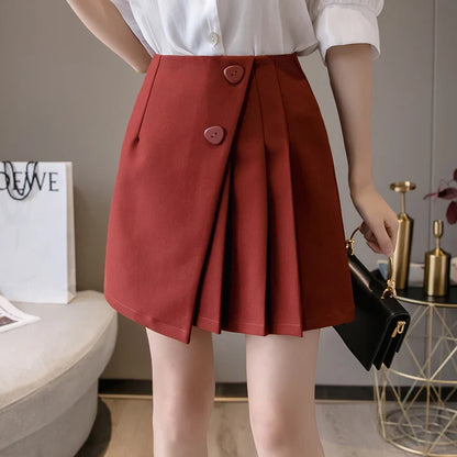 FashionSierra - New Preppy Style High Waist Pleated Mini Women Summer Fashion Buttons A-Line Black Woman Casual Short Skirt