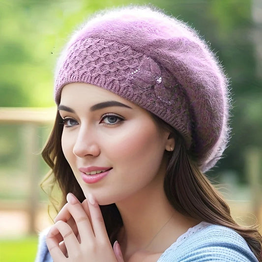 Rabbit Hair Ear Protection Knitted Woolen Beret Hat