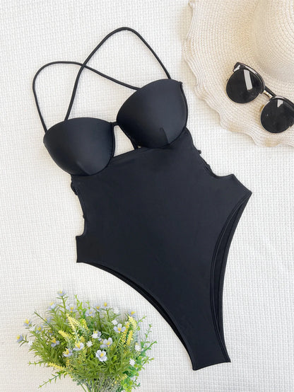 FashionSierra - 2024 New Sexy High Cut Out Push Up Basic Swimsuits