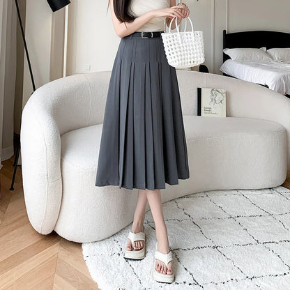 FashionSierra - New Spring Autumn High Waist Midi Pleated Womens Fashion A-line Casual Suit Ladies Vintage Umbrella Skirt