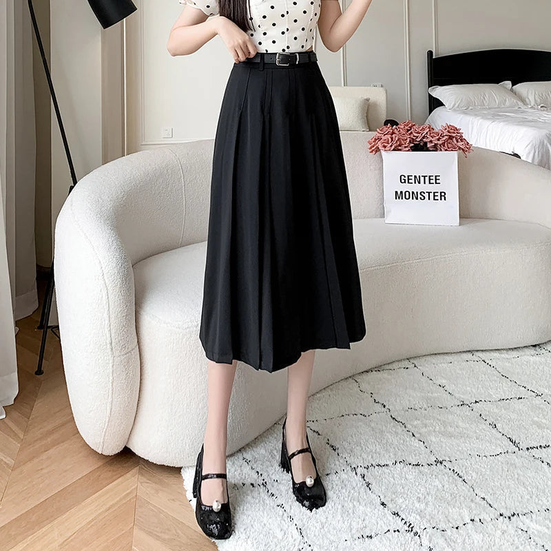 FashionSierra - New Spring Autumn High Waist Midi Pleated Womens Fashion A-line Casual Suit Ladies Vintage Umbrella Skirt