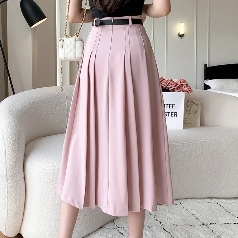 FashionSierra - New Spring Autumn High Waist Midi Pleated Womens Fashion A-line Casual Suit Ladies Vintage Umbrella Skirt