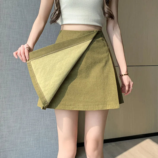 FashionSierra - New Spring Summer High Waist Pleated Mini Women Fashion A-line Short Korean Style Woman Casual Cotton Skirt