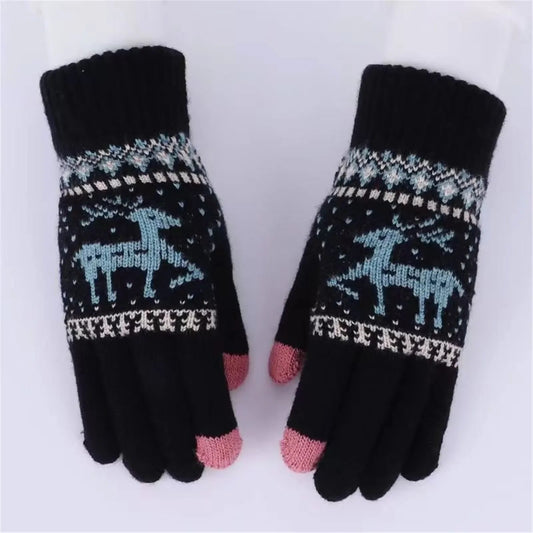 Plush Winter Warm Cycling Anti-cold Christmas Deer Knitted Touchscreen Gloves