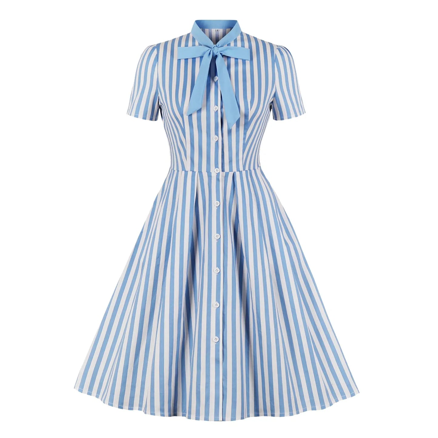 FashionSierra - New Bowknot Skater Embroidery Stitching Retro Autumn Short Sleeve Casual Dress