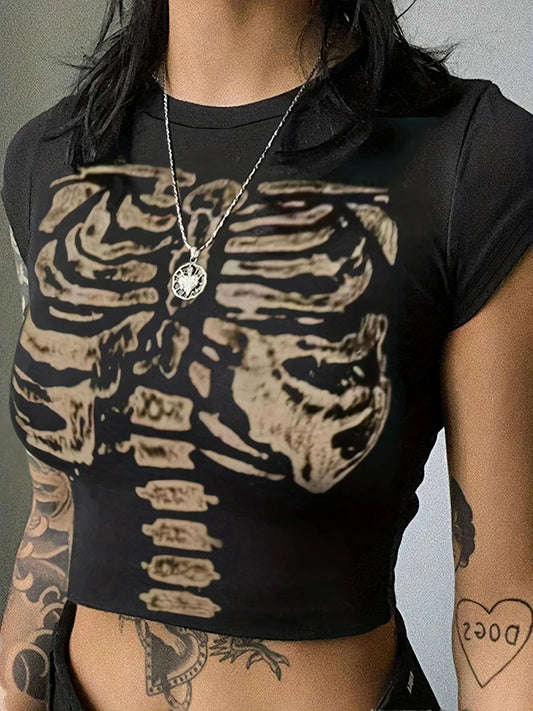 Y2K Retro Dark Skull Print Top